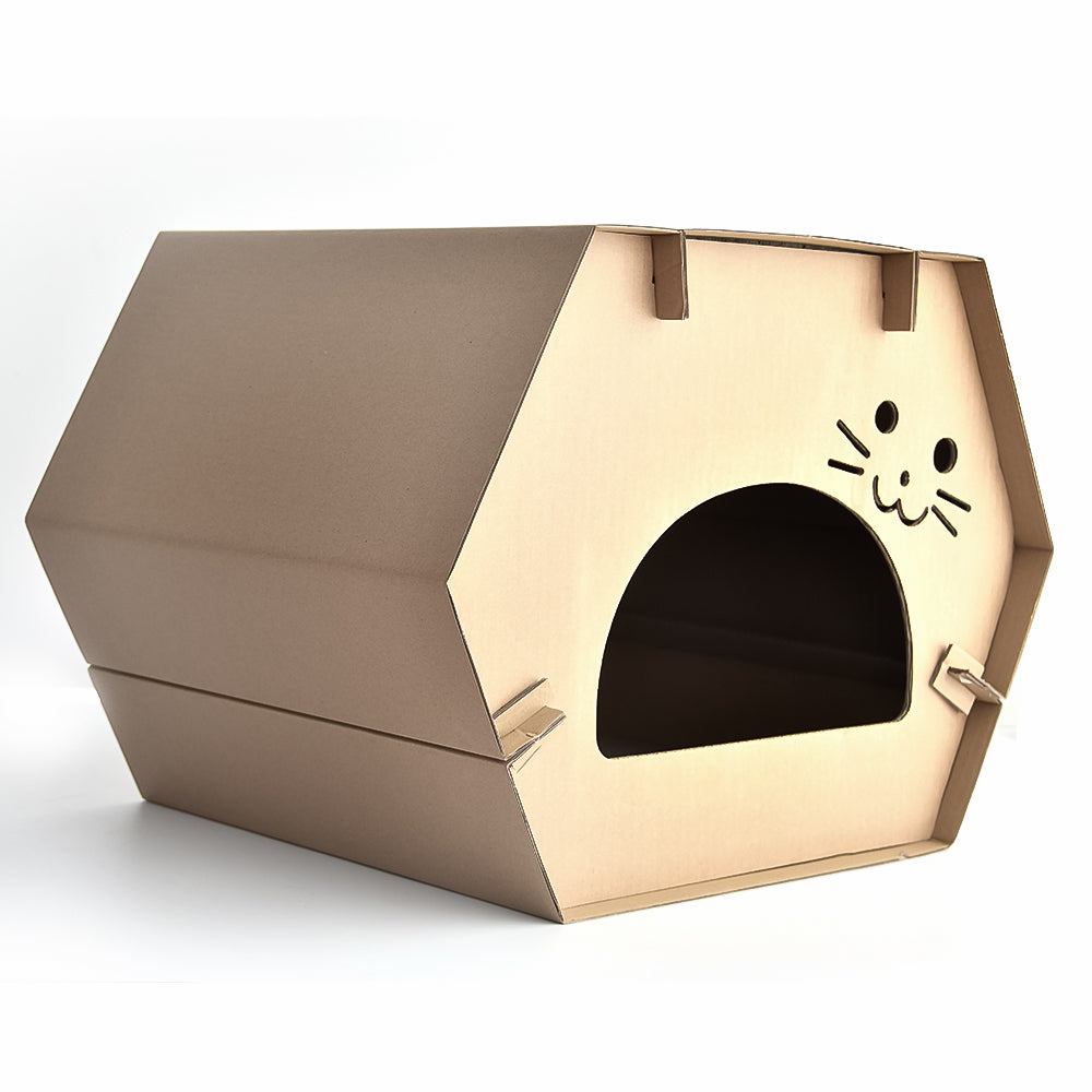 InnoPet Cat House Scratcher Post Condo Cave with Catnip - Made of Recyclable Cardboard - 20.4x14.1x14.9 inches